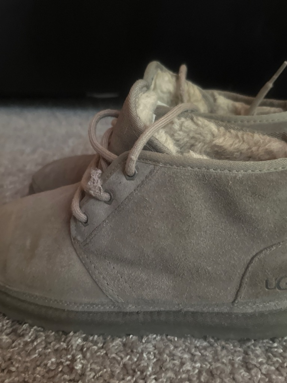 UGG mens Taupe Suede Lace-Up Boots with Shearling Collar